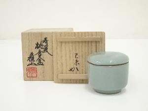 道具 ] - 道具 京焼 三代 諏訪蘇山造 青瓷桃香合（書付有）（共箱